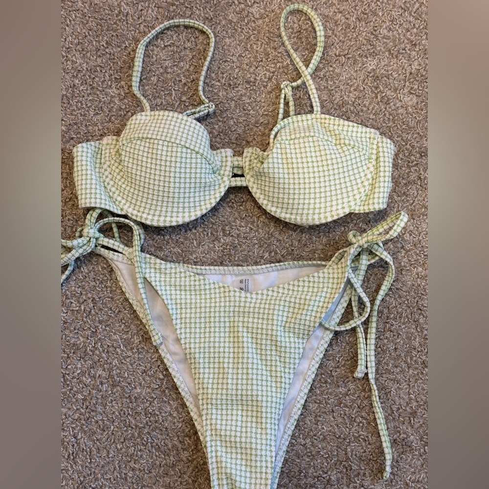 Green Checkered Bikini Set